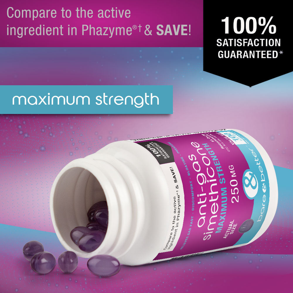 Generic Phazyme, Gas Relief Simethicone 250 MG SoftGels, by BARE and B